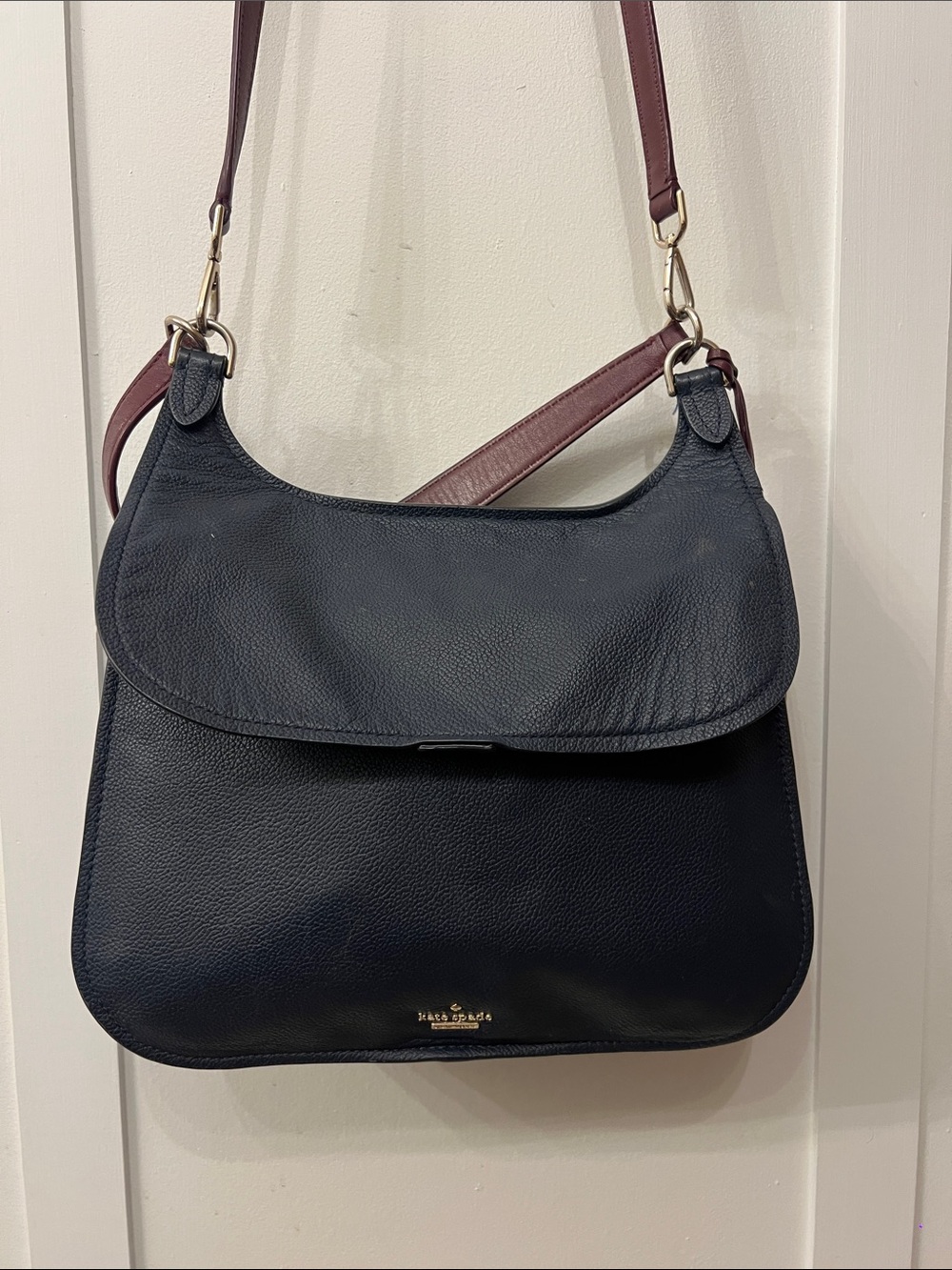 kate spade Navy Leather Shoulder Bag with Burgundy Strap